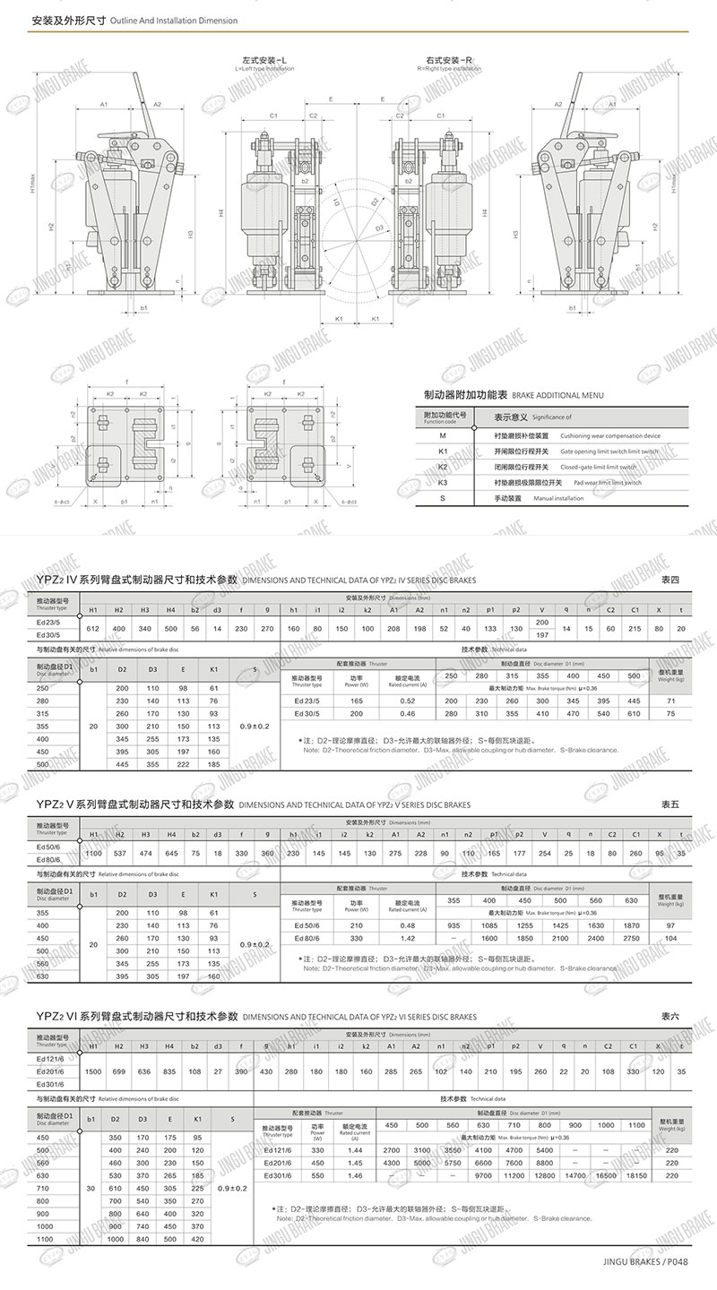 YPZ2IV、V、VI系列電力液壓臂盤式制動器